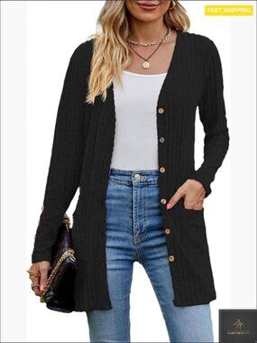 Lightweight Cardigan Sweater Open Front V-Neck Long Sleeve with Pockets Chic